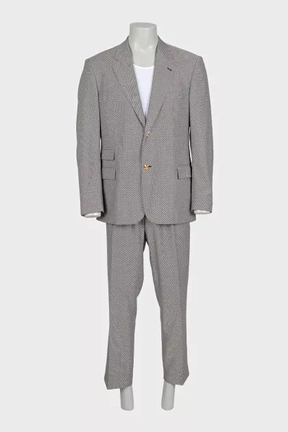 Men's black and white wool and silk suit