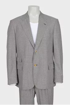 Men's black and white wool and silk suit