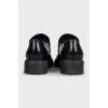 Black leather mid-heel loafers