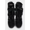 Suede ankle boots with heels decorated with fur