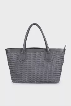 Gray bag with leather weave