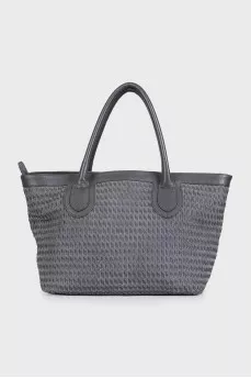 Gray bag with leather weave