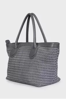 Gray bag with leather weave