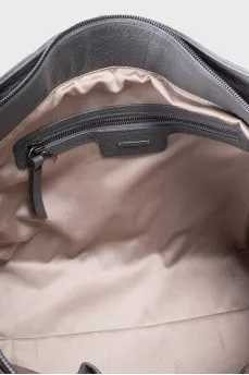 Gray bag with leather weave