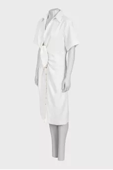 White dress with gold buttons