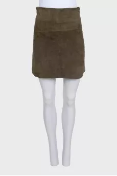 Green suede skirt