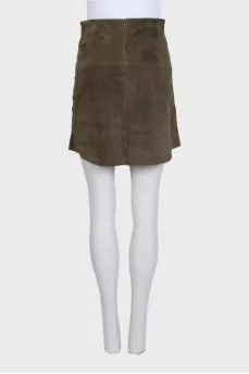 Green suede skirt