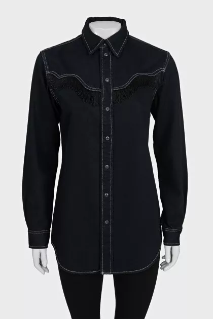 Black denim shirt decorated with fringe