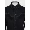 Black denim shirt decorated with fringe