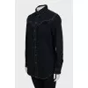 Black denim shirt decorated with fringe