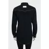 Black denim shirt decorated with fringe