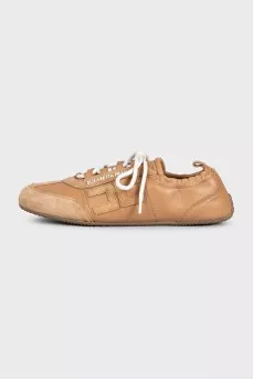 Brown leather and suede sneakers