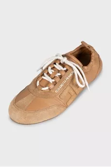 Brown leather and suede sneakers