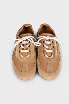 Brown leather and suede sneakers