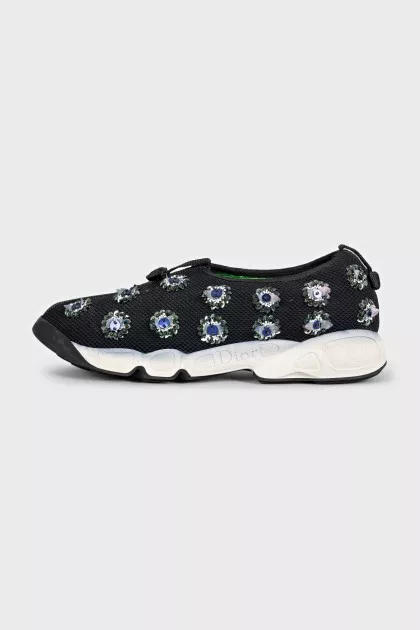 Black textile sneakers decorated with sequins