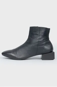 Black Leather Square Heel Boots