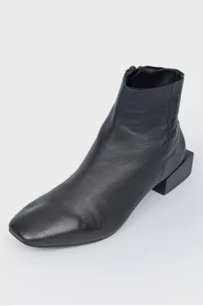 Black Leather Square Heel Boots