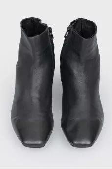 Black Leather Square Heel Boots