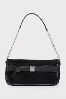 Black suede bag with a bow