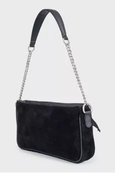 Black suede bag with a bow