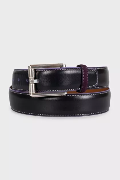 Men's leather belt with contrast piping