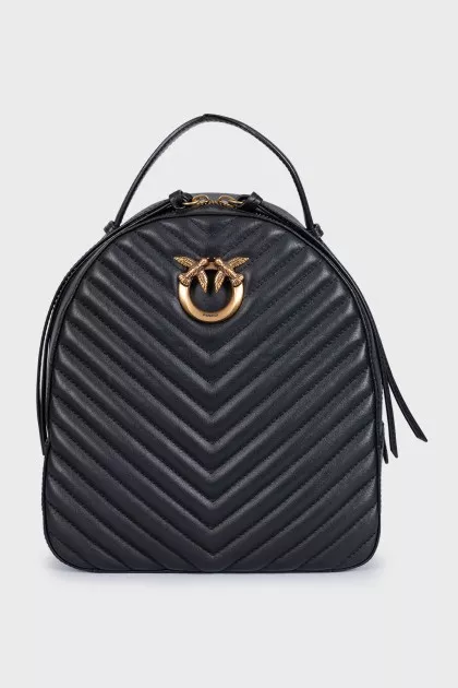 Black quilted leather backpack