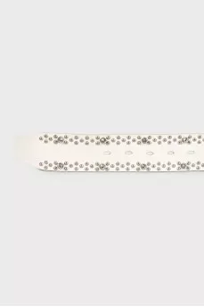 White leather belt decorated with rhinestones