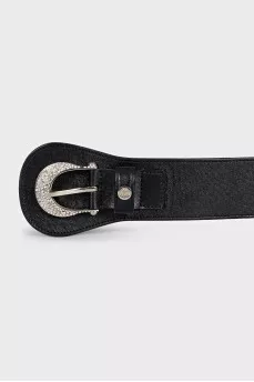 Leather belt decorated with rhinestones on the buckle