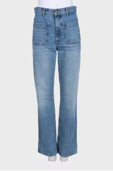 High-waist straight jeans with patch pockets