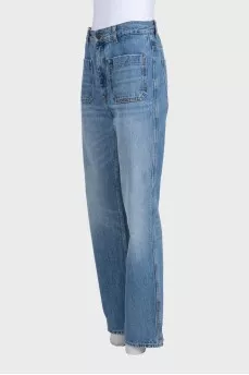 High-waist straight jeans with patch pockets