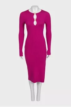 Fitted dress with gold embellishment and tag