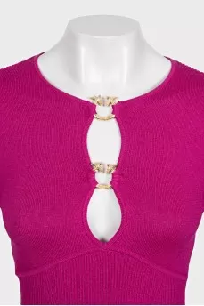 Fitted dress with gold embellishment and tag