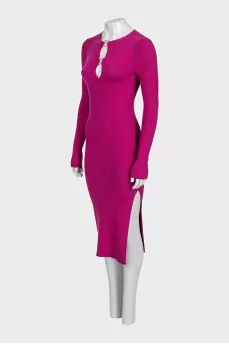 Fitted dress with gold embellishment and tag