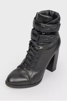 Black Leather Velcro Lace-up Boots