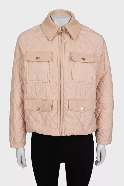 Quilted beige jacket with patch pockets