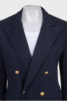 Straight jacket with signature blue buttons