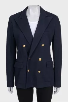 Straight jacket with signature blue buttons