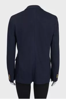Straight jacket with signature blue buttons