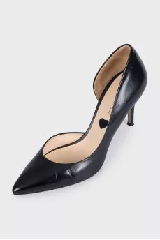 Black leather pumps