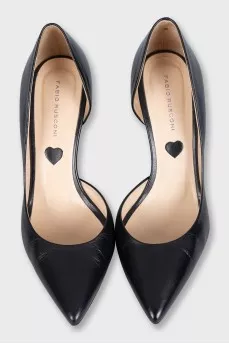 Black leather pumps