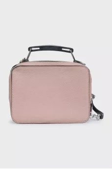 Beige leather bag with black logo