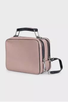 Beige leather bag with black logo