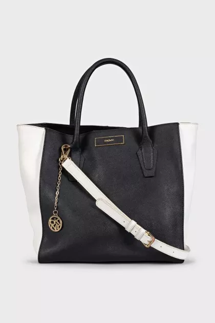 Black and white leather tote