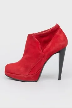 Red Suede Heeled Ankle Boots