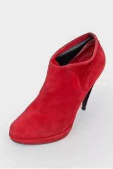 Red Suede Heeled Ankle Boots