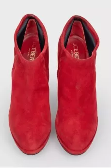 Red Suede Heeled Ankle Boots