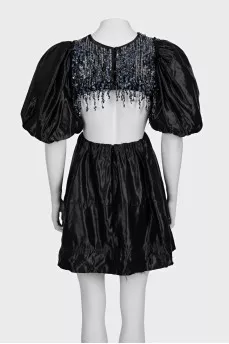 Black embellished dress with an open back
