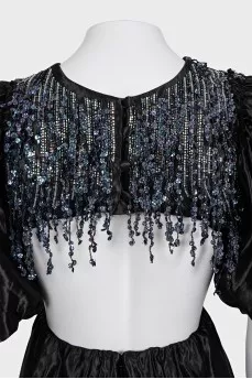 Black embellished dress with an open back