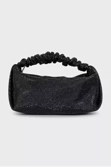 Black mini bag decorated with rhinestones