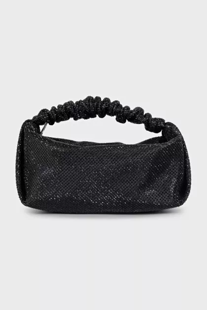 Black mini bag decorated with rhinestones